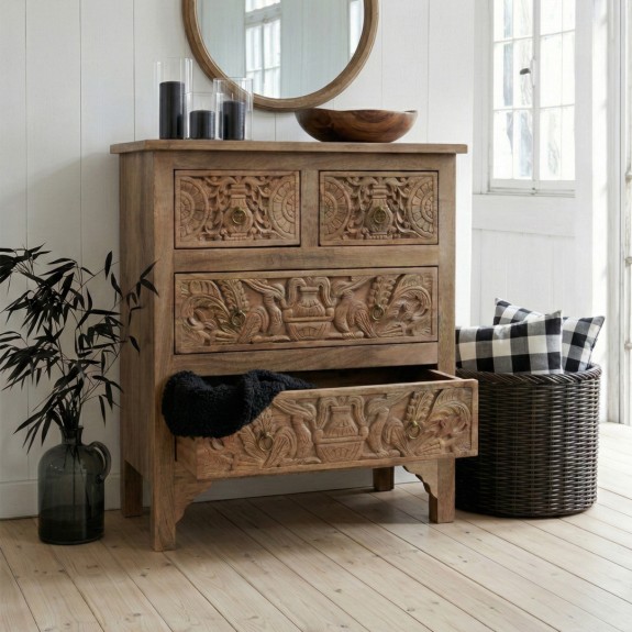 aranzacja wnetrza komoda orientalna rzezbiona meble indyjskie z mango