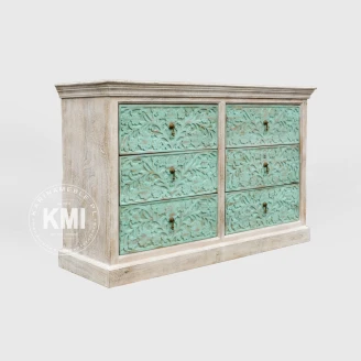 rzeźbiona komoda orientalna turkusowe przetarcia shabby chic