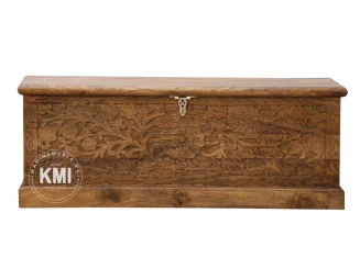 Skrzynia Rzeźbiona 120 cm Drewno Mango Jasny Orzech | Meble Orientalne