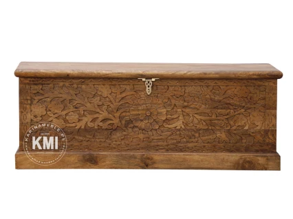 Skrzynia Rzeźbiona 120 cm Drewno Mango Jasny Orzech | Meble Orientalne