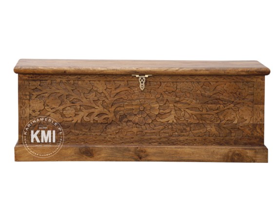 meble orientalne skrzynia rzeźbiona z drewna mango 120cm front florystyczny