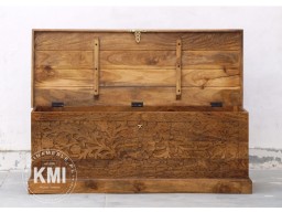 Skrzynia Rzeźbiona 120 cm Drewno Mango Jasny Orzech | Meble Orientalne