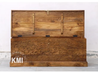 Skrzynia Rzeźbiona 120 cm Drewno Mango Jasny Orzech | Meble Orientalne