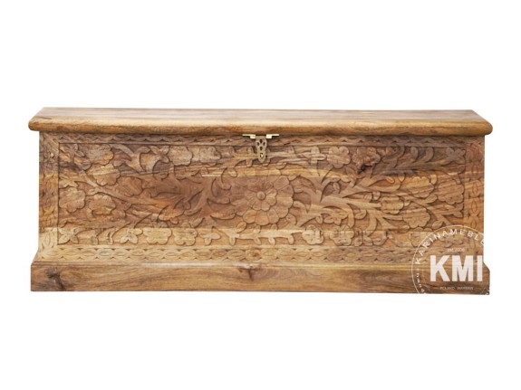 meble orientalne skrzynia rzeźbiona 120cm front drewno mango naturalne