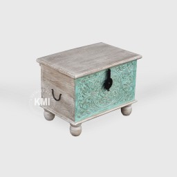Skrzynia Rzeźbiona Turkus 60 cm Drewno Mango | Meble Orientalne