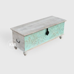 Skrzynia Rzeźbiona Turkus 117 cm Drewno Mango | Meble Orientalne
