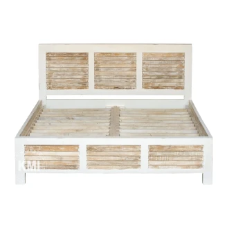 białe łóżko drewniane solidny stelaż z litego drewna pod materac 160x200