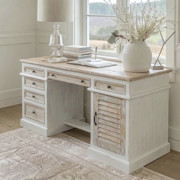 meble hampton biurko drewniane jasne 160cm styl hampton w domowym gabinecie