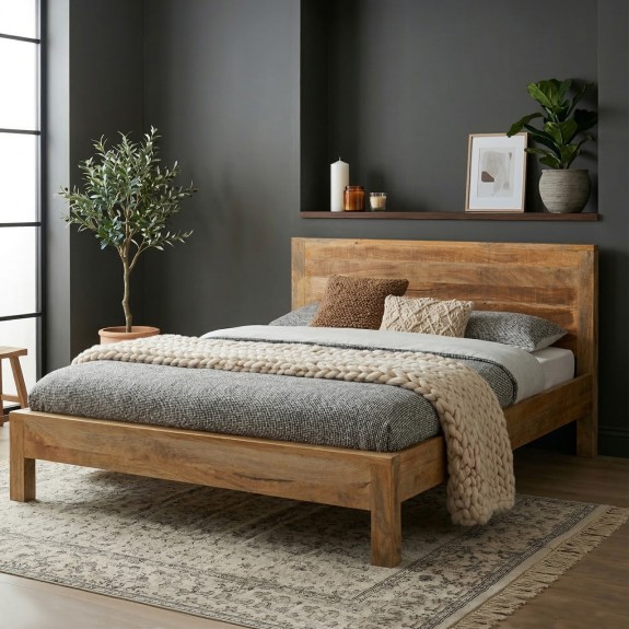 meble loftowe łóżko drewniane z litego drewna mango 160x200 styl loft industrialny