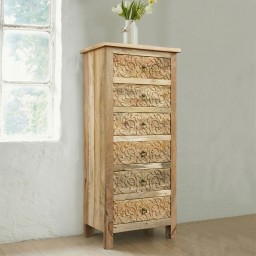 Wysoka Komoda Indyjska 130 cm | Słupek Orientalny z Drewna Mango