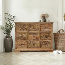 Komoda Indyjska Rzeźbiona 115 cm | Meble z Drewna Mango Jasny Orzech