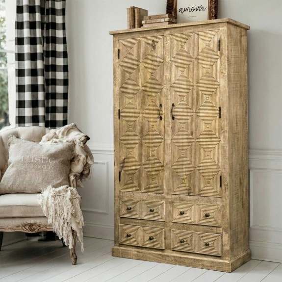 pojemna szafa rustykalna malibu z szufladami w jasnej sypialni meble drewniane