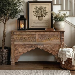 Konsola Indyjska Rzeźbiona 120 cm | Szafka pod Umywalkę z Drewna Mango