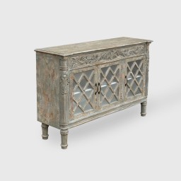 Ręcznie Rzeźbiona Przeszklona Komoda Orientalna 150 cm | Meble z Drewna Mango