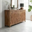 meble indyjskie duża komoda drewniana rzeźbiona 195cm drewno mango orzech w salonie