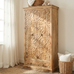 Orientalna szafa Mandala rzeźbiona z drewna mango | meble indyjskie