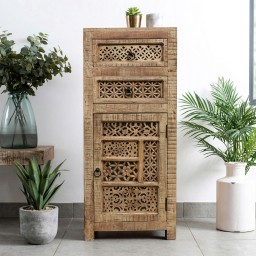Meble Indyjskie | Wąska Komoda Rzeźbiona Shanti 50 cm Mango