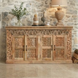 Meble Indyjskie | Komoda Rzeźbiona Saffron 4-drzwiowa Mango
