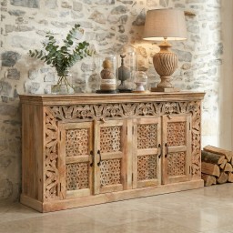 Meble Indyjskie | Komoda Rzeźbiona Saffron 4-drzwiowa Mango