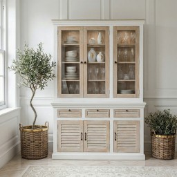 Meble Hampton | Kredens z Litego Drewna Mango Witryna 150 cm Coastal