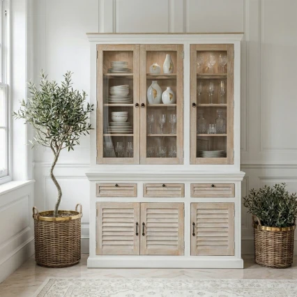 Meble Hampton | Kredens z Litego Drewna Mango Witryna 150 cm Coastal