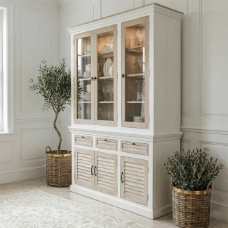 kredens hampton 150 cm farba kredowa i naturalne drewno mango nadmorski styl farmhouse