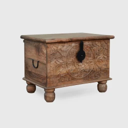 Meble Indyjskie | Mała Skrzynia Rzeźbiona Mandala 60 cm Mango