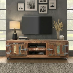 Szafka RTV Industrialna z Drewna z Recyklingu na Kółkach | Styl Loft