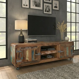 Szafka RTV Industrialna z Drewna z Recyklingu na Kółkach | Styl Loft