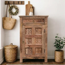 Szafka Orientalna 60 cm Jasny Orzech | Komoda Indyjska Rzeźbiona