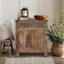 Meble Orientalne | Komoda Rzeźbiona Palm Tree 75 cm Drewno Mango