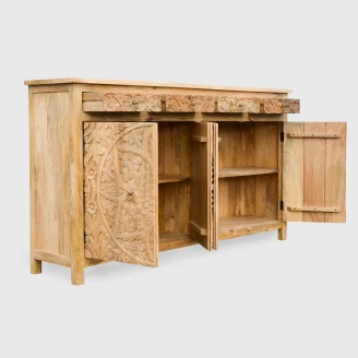 komoda rzeźbiona mandala 195cm jasne drewno mango lakier meble drewniane