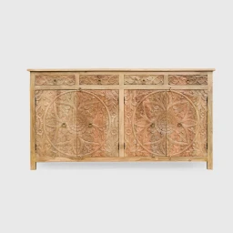 Meble Indyjskie | Duża Komoda Rzeźbiona Mandala 195 cm Drewno Mango