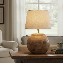 Lampa Drewniana Stołowa Kula 30 cm Mango Rustykalna