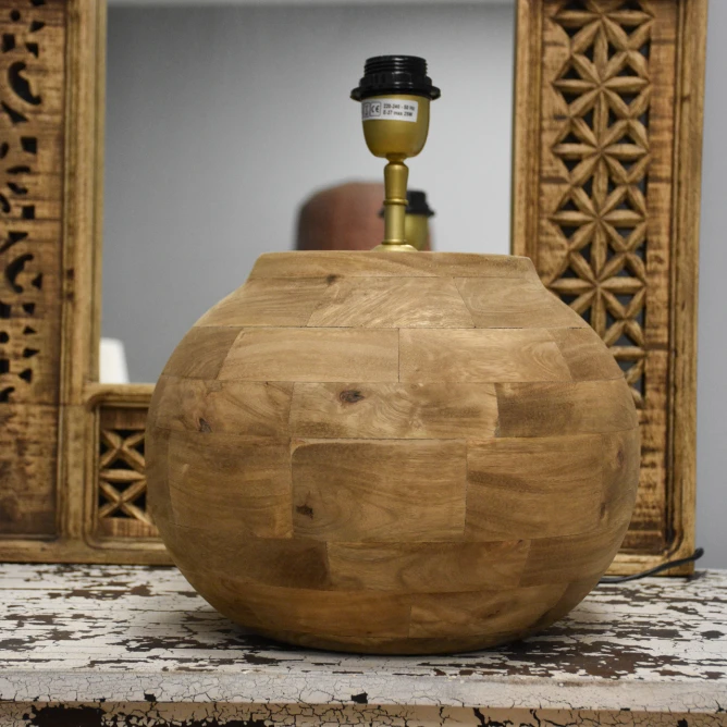 lampa kula 28 cm naturalne drewno mango postarzane meble rustykalne