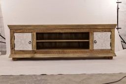 Meble Indyjskie | Rzeźbiona Szafka RTV Boho Loco 180 cm Mango Bielona