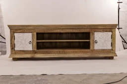 Meble Indyjskie | Rzeźbiona Szafka RTV Boho Loco 180 cm Mango Bielona