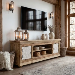 Meble Indyjskie | Rzeźbiona Szafka RTV Boho Loco 180 cm Mango Bielona