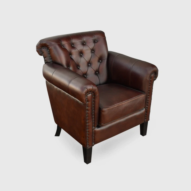 wygodny fotel skórzany 87cm gruba poducha siedziska pikowanie chesterfield meble loftowe