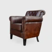 fotel loftowy skos z lewej strony masywna konstrukcja skóra kozia w kolorze czekolady
