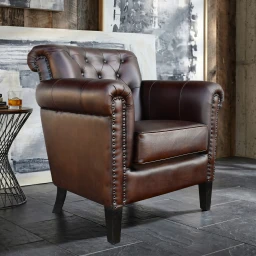 Meble Loftowe | Fotel Skórzany Czekoladowy Brąz 87 cm Kozia Skóra