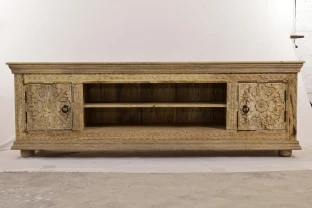 Meble Indyjskie | Rzeźbiona Szafka RTV Boho 180 cm Mango Naturalne