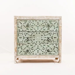 Meble Indyjskie | Komoda Drewniana Isha 90 cm Mango Bielona Turkus