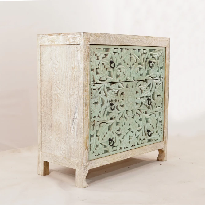 komoda drewniana 90x40x90 piaskowane drewno bielony korpus 3 szuflady meble orientalne