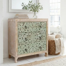 Meble Indyjskie | Komoda Drewniana Isha 90 cm Mango Bielona Turkus