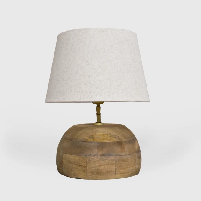 lampa rustykalna podstawa grzybek z lnianym abażurem białe tło