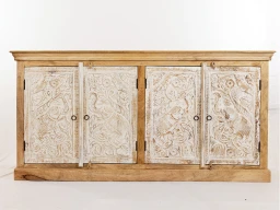 Meble Indyjskie | Komoda Rzeźbiona Elephanta 180 cm Mango Bielona