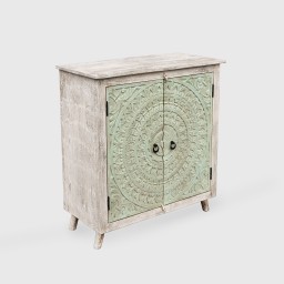 Meble Indyjskie | Komoda Rzeźbiona 90 cm Drewno Mango Bielona