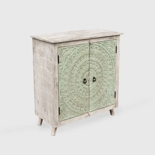 Meble Indyjskie | Komoda Rzeźbiona 90 cm Drewno Mango Bielona