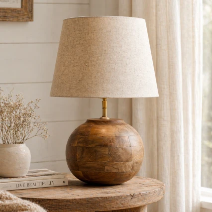 Lampa Drewniana Rustykalna Kula Mango 21 cm Matowa
